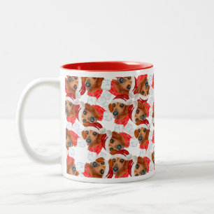 Caneca De Café Em Dois Tons Padrão de Natal do Dachshund Vermelho Bonito
