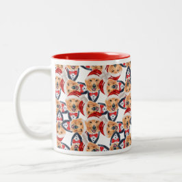 Caneca De Café Em Dois Tons Padrão de Natal do Ouro Engraçado Retriever Santa