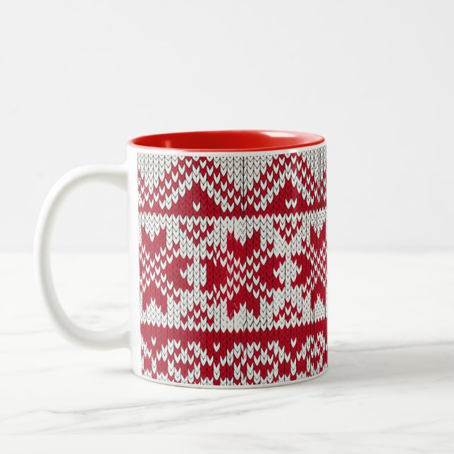 Caneca De Café Em Dois Tons Padrão de Natal em Vermelho e Branco (Esquerda)