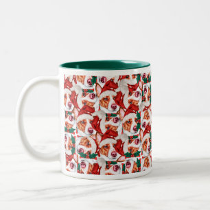 Caneca De Café Em Dois Tons Padrão de Natal Engraçado do Podengo Português