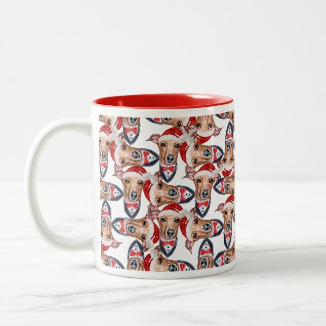 Caneca De Café Em Dois Tons Padrão de Natal engraçado italiano do Greyhound (Esquerda)