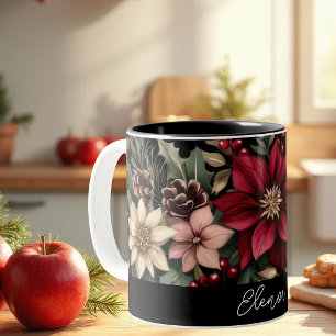 Caneca De Café Em Dois Tons Padrão de Natal para Aquarela Festiva