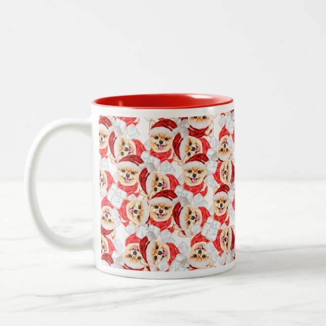 Caneca De Café Em Dois Tons Padrão de Natal Pomeraniano Engraçado (Esquerda)