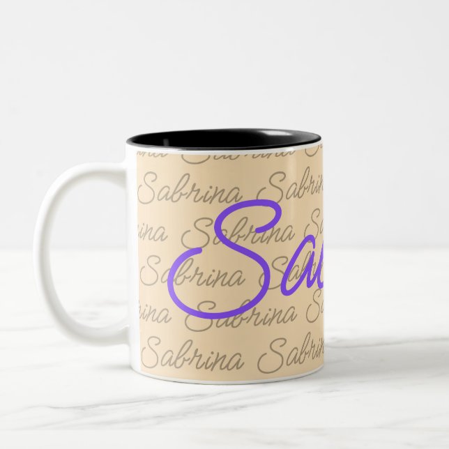 Caneca De Café Em Dois Tons Padrão de Nome de Assinatura Roxo Sabrina (Esquerda)