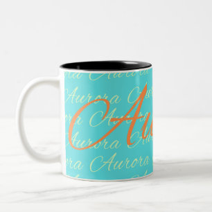 Caneca De Café Em Dois Tons Padrão de Nome de Repetição Aurora