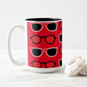 Caneca De Café Em Dois Tons Padrão de Óculos de Sol Preto Vermelho