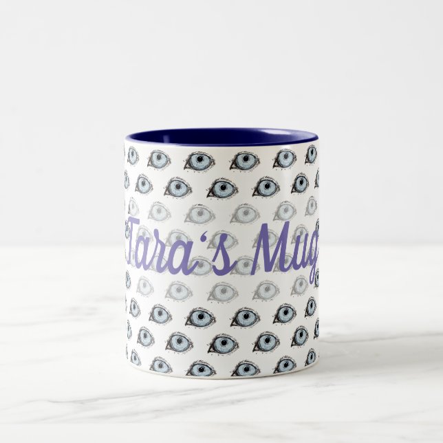Caneca De Café Em Dois Tons Padrão de Olho do Rouco Azul (Centro)