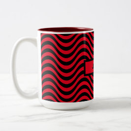 Caneca De Café Em Dois Tons Padrão de onda vermelho e preto SVG Nome personali