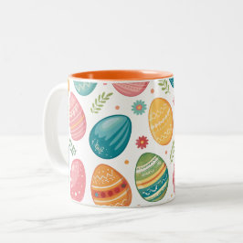 Caneca De Café Em Dois Tons Padrão de Ovos de Páscoa Coloridos