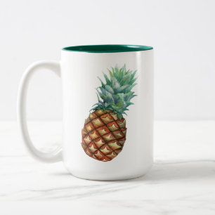 Caneca De Café Em Dois Tons Padrão de Palmeira da Selva Tropical de Aquarela d
