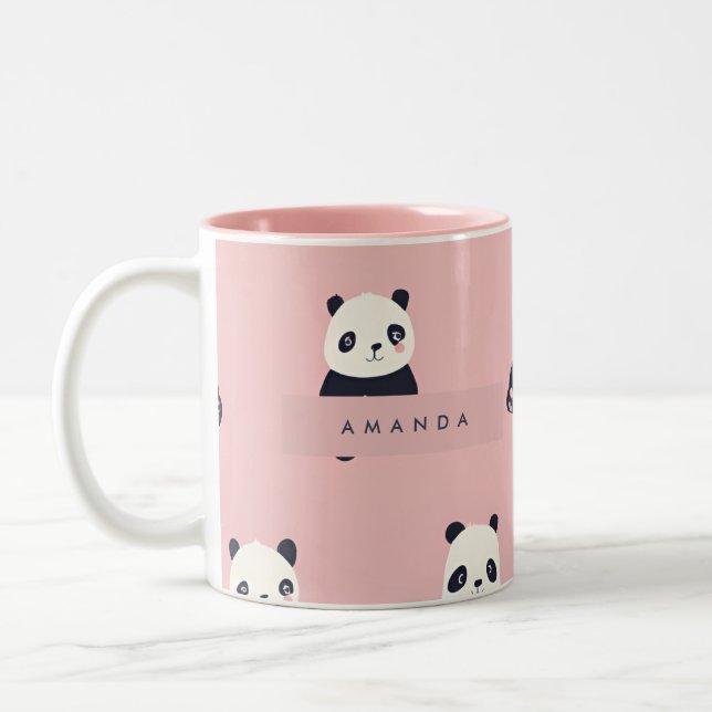 Caneca De Café Em Dois Tons Padrão de Panda Adorável Personalizado (Esquerda)