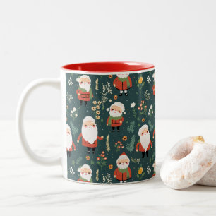 Caneca De Café Em Dois Tons Padrão de Papais noeis Festivos