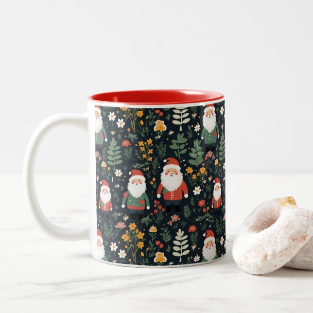 Caneca De Café Em Dois Tons Padrão de Papais noeis Festivos (Com Donut)
