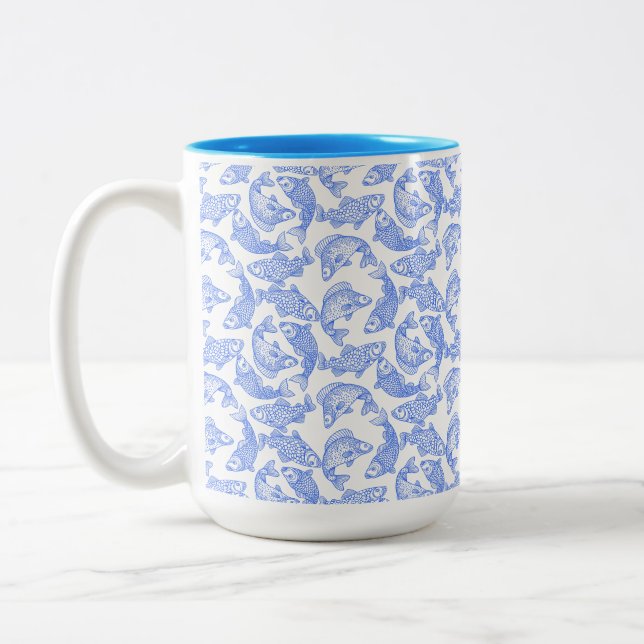 Caneca De Café Em Dois Tons Padrão de Peixe Azul (Esquerda)