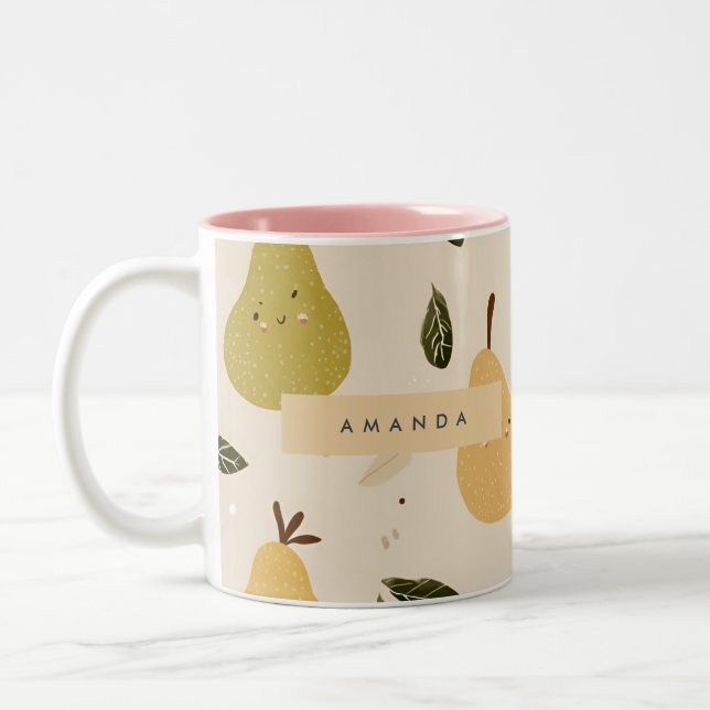 Caneca De Café Em Dois Tons Padrão de pera branca personalizado (Esquerda)