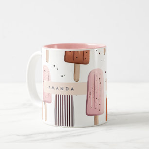 Caneca De Café Em Dois Tons Padrão de picolé de cor personalizada monograma