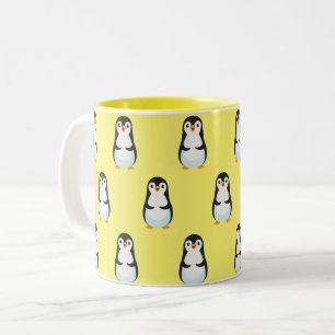 Caneca De Café Em Dois Tons Padrão de Pinguim Preto e Branco em Amarelo Claro
