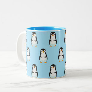 Caneca De Café Em Dois Tons Padrão de Pinguim Preto e Branco em Azul Claro
