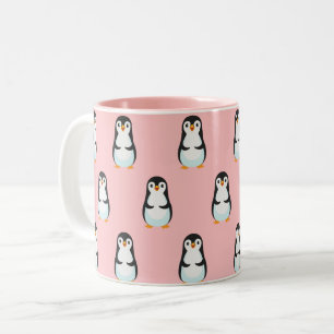 Caneca De Café Em Dois Tons Padrão de Pinguim Preto e Branco em Rosa Claro