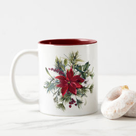 Caneca De Café Em Dois Tons Padrão de Poinsettia em Aquarela 