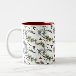 Caneca De Café Em Dois Tons Padrão de Poinsettia em Aquarela 