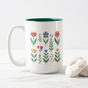 Caneca De Café Em Dois Tons Padrão de Prado de Flores Silvestres Colorido Flor
