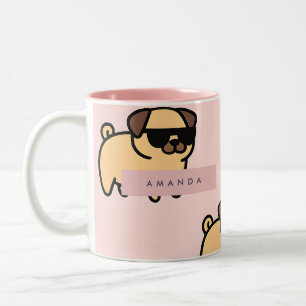 Caneca De Café Em Dois Tons Padrão de Pug de Óculos Solares Adoráveis Personal