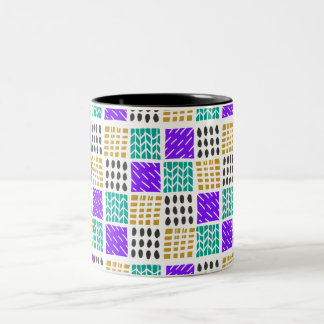 Caneca De Café Em Dois Tons Padrão de Quadrados Abstratos Geométricos Colorido