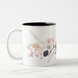 Caneca De Café Em Dois Tons Padrão de Repetição Floral de Pêssego Azul da Cinz