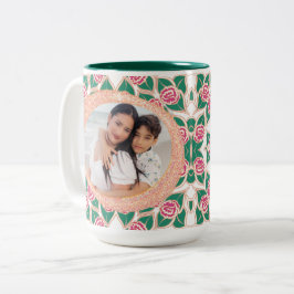 Caneca De Café Em Dois Tons Padrão de rosa com quadro de brilho