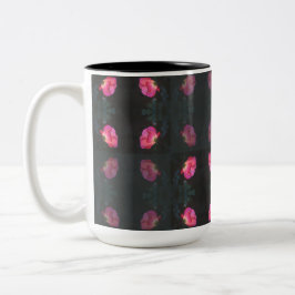 Caneca De Café Em Dois Tons Padrão de Rosas Cor-de-Rosa