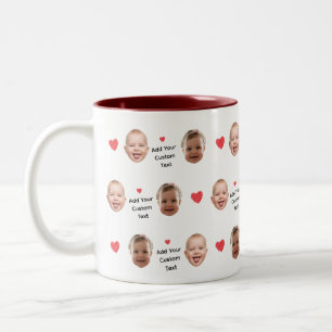 Caneca De Café Em Dois Tons Padrão de Rosto de 2 Fotos Personalizado Texto Per
