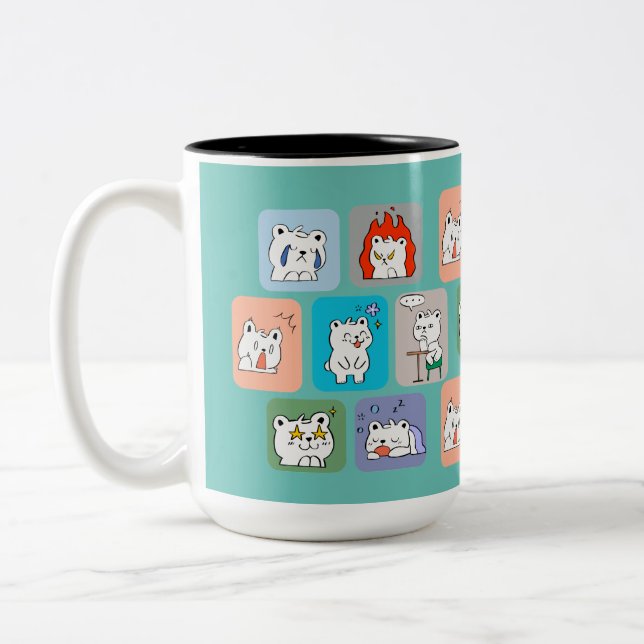 Caneca De Café Em Dois Tons padrão de rostos de ursos  (Esquerda)