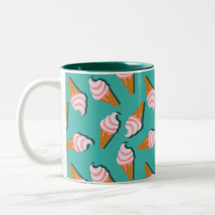Caneca De Café Em Dois Tons Padrão de sorvete de cones de waffle e iogurte con