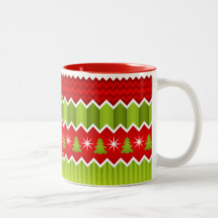 Caneca De Café Em Dois Tons Padrão De Stripes De Chevron Vermelho E Verde De N