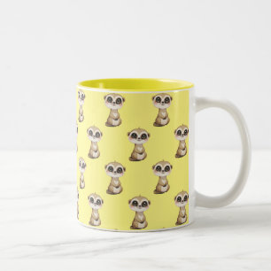 Caneca De Café Em Dois Tons Padrão de Suricata Fofa em Amarelo