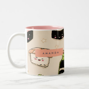 Caneca De Café Em Dois Tons Padrão de Sushi Adorável Personalizado e Molho de