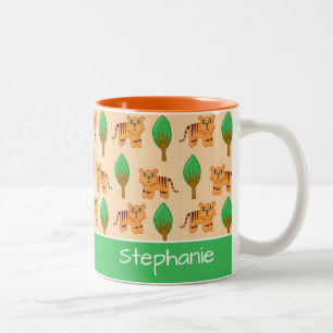 Caneca De Café Em Dois Tons Padrão de Tigre de Cartoon Bonito Personalizado