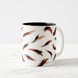 Caneca De Café Em Dois Tons Padrão de Traços de Pincel Fogo Abstratos