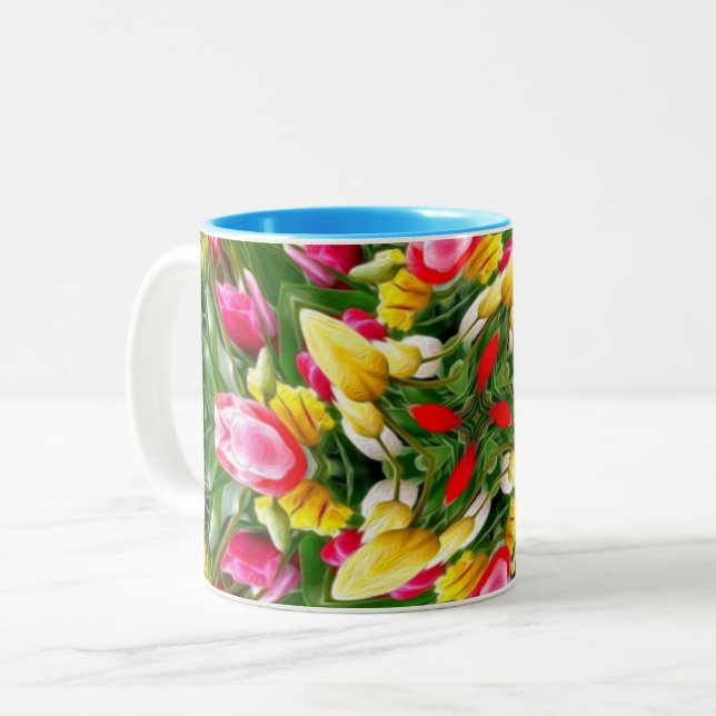 Caneca De Café Em Dois Tons Padrão de tulipa cúbica (Frente Esquerda)