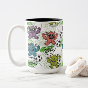 Caneca De Café Em Dois Tons Padrão Divertido de Futebol de Monstros