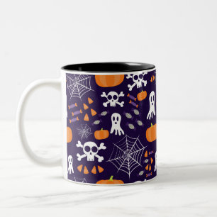Caneca De Café Em Dois Tons Padrão Divertido de Halloween