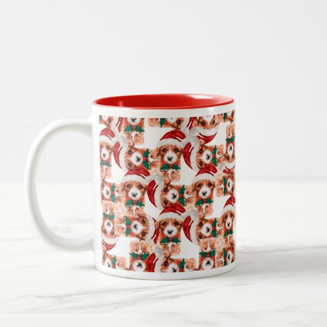 Caneca De Café Em Dois Tons Padrão Divertido de Natal de Cavoodle (Esquerda)