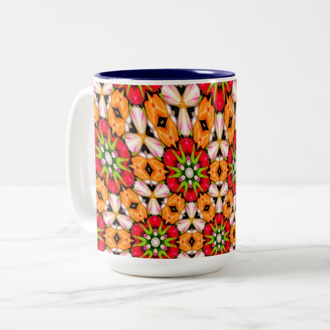 Caneca De Café Em Dois Tons Padrão do Buquê Tulips (Frente Esquerda)