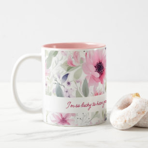 Caneca De Café Em Dois Tons Padrão do FLowers de aquarela rosa Presente para