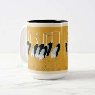 Caneca De Café Em Dois Tons Padrão Dourado do guindaste japonês