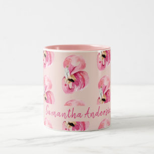 Caneca De Café Em Dois Tons Padrão e nome do Flamingo, cor-de-água rosa exótic