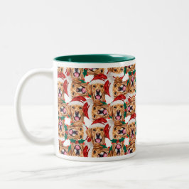 Caneca De Café Em Dois Tons Padrão engraçado de Natal do Golden Retriever