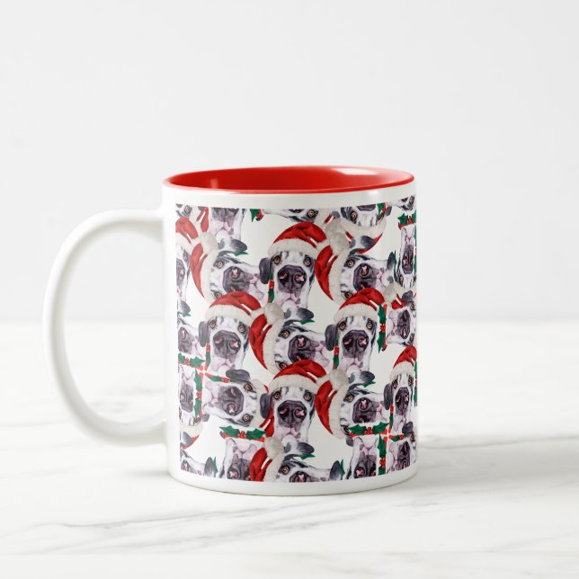 Caneca De Café Em Dois Tons Padrão engraçado de Natal do Great Dane (Esquerda)