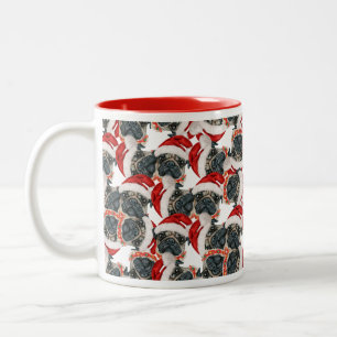 Caneca De Café Em Dois Tons Padrão engraçado de Natal Pug